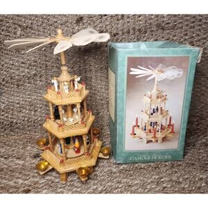 Vtg. 3 Tier Christmas Nativity Carousel Candle Holder Dayton Hudson Wooden 18"